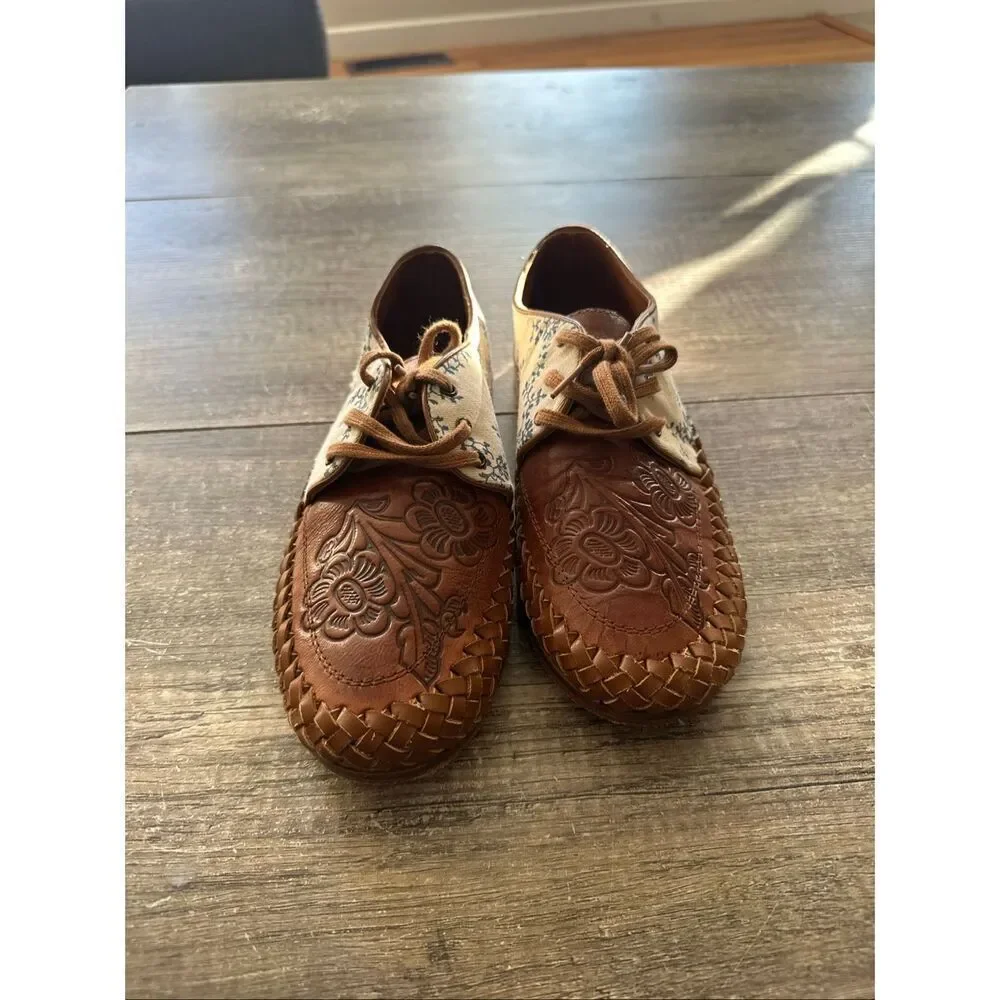 Sundance Laidback London Coriander Oxfords Brown Leather Floral Size 38